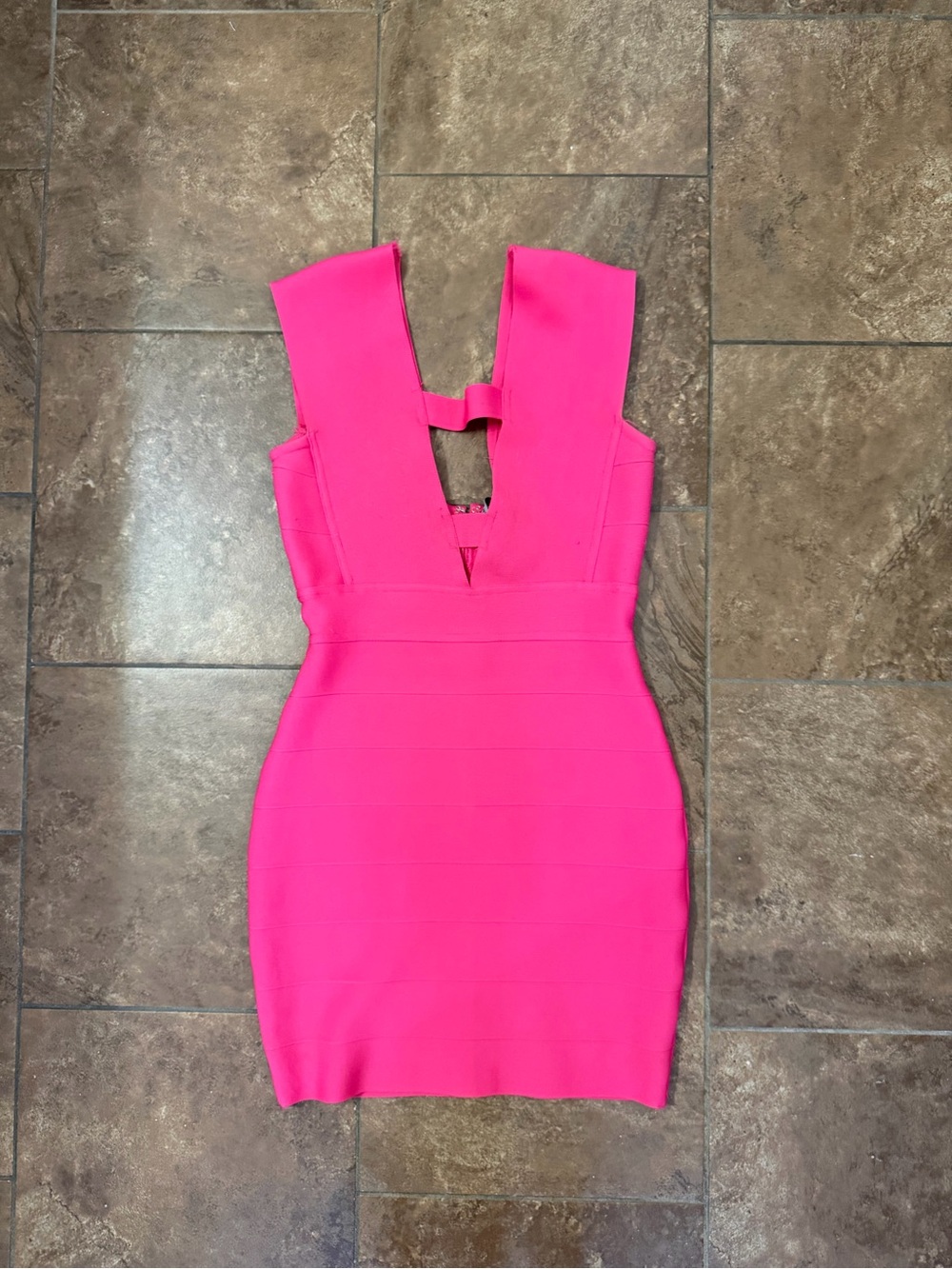 Hot Pink Bodycon V-Neck Dress